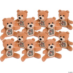 4 1/2" Religious Jesus Loves You So Much Brown Stuffed Bears - 12 Pc.