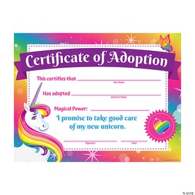 Unicorn Adoption Certificates - 12 Pc.
