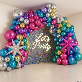 Disco Balloon Arch Kit 131pcs Metallic Silver, Pink, Blue, Gold & Foil Balloons for Retro Parties