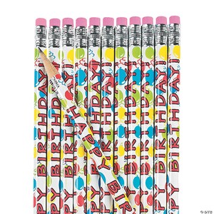 7 1/2" Happy Birthday & Colorful Balloons Wood Pencils - 24 Pc.