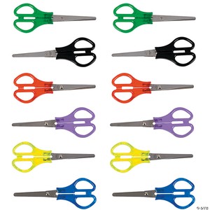 5" Metal School Scissors with Solid Color Plastic Grips - 12 Pc.