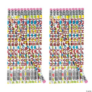 7 1/2" Happy Birthday & Colorful Balloons Wood Pencils - 24 Pc.