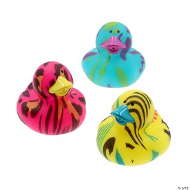 2" 90’s Style Neon Teal, Yellow & Leopard Rubber Ducks - 12 Pc.