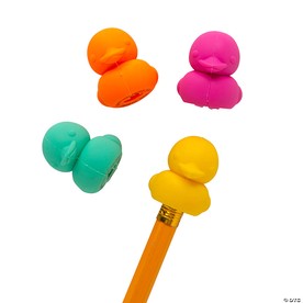 1" Lucky Duck Bright Colors Rubber Pencil Top Erasers - 12 Pc.
