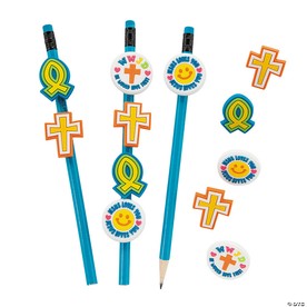 1 1/4" – 1 1/2" Religious Rubber Pencil Charms Assortment - 24 Pc.