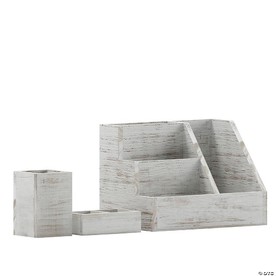 Emma + Oliver Nessa 3 Piece Organization Kit - Whitewashed Wood Construction - Rustic Styling - Large Storage Capacity - Protective Foam Pads