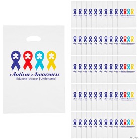 12" x 17" Bulk 50 Pc. Autism Awareness Plastic Gift Bags with Handle