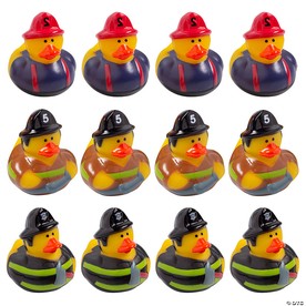 2 1/2" Firefighter Brown, Black & Blue Rubber Ducks - 12 Pc.