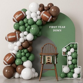 Football Balloons Arch Kit 128pcs Sage & Coffee Brown Balloons with Football Foil for Super Bowl or Touchdown Party