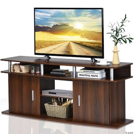 Costway 63''TV Stand Entertainment Console Center W/ 2 Cabinets Up to 70''Walnut