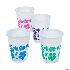 16 oz. Bulk 50 Ct. Hibiscus Tropical Colors Disposable Plastic Cups