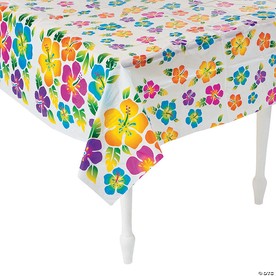 53 1/2" x 73" Bright Color Hibiscus Plastic Disposable Tablecloth