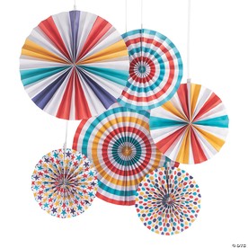 8" – 16" Carnival-Themed Hanging Paper Fan Decorations – 6 Pc.