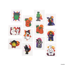 1 1/2" Bulk 72 Pc. Halloween Glitter Paper Temporary Tattoos