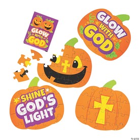 6" x 5 3/4" 20-Pc. Mini Christian Pumpkin Cardboard Jigsaw Puzzles - 12 Boxes