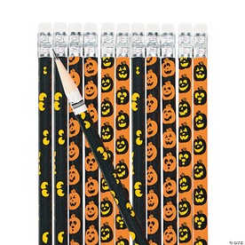 7 1/2" Spooky Eyes & Jack-O’-Lantern Wood Halloween Pencils - 24 Pc.