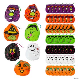 7 1/4" x 8 1/2" Bulk 72 Pc. Medium Halloween Drawstring Plastic Goody Bags