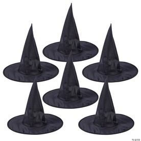 15" x 24" circ. Bulk 6 Pc. Adults Classic Black Nylon Witch Hats
