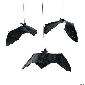 6 1/2" x 13" Hanging Bats Vinyl Halloween Decorations - 12 Pc.