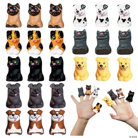 2" Mini Cat & Dog Vinyl Finger Puppet Toys Assortment - 24 Pc.