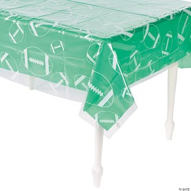 4 Ft. 6" x 9 Ft. Clear Football Print Rectangle Disposable Plastic Tablecloth