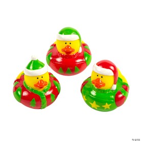 2" Ugly Christmas Sweater Red & Green Rubber Ducks - 12 Pc.