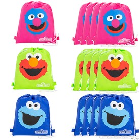 12" x 15" Medium Sesame Street® Nonwoven Drawstring Bags – 12 Pc.