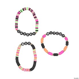 2 1/4" Halloween Spooky, Boo & Witchy Disc Bead Bracelets - 12 Pc.