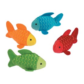 4" Mini Little Fisherman Green, Orange, Blue & Red Stuffed Fish - 12 Pc.