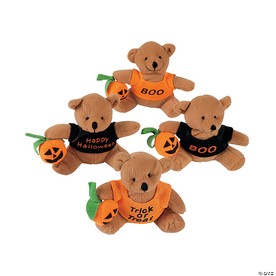4 1/2" Halloween Stuffed Bears with T-Shirt & Jack-O'-Lantern - 12 Pc.