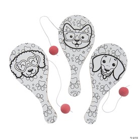 Color Your Own Dog Party Paddleball Games - 12 Pc.