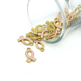 20 Pcs Pink Awareness Ribbon Charms