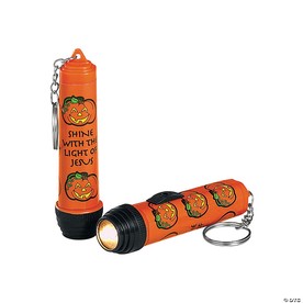 3 3/4" Christian Pumpkin Plastic Flashlight Keychains - 12 Pc.