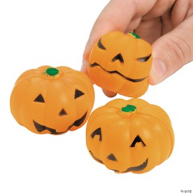 2" Mini Orange Jack-O’-Lantern Squeeze Foam Stress Toys - 24 Pc.