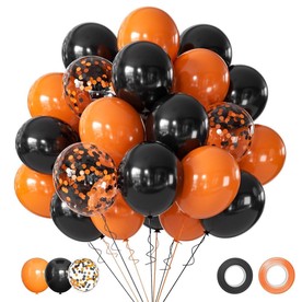 Halloween Balloons Black And Orange Balloons, 50Pcs Orange & Black Latex Balloon12 Inch Black Orange Confetti Balloons For Birth