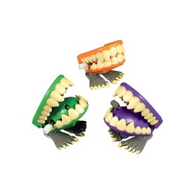 1 3/4" Mini Monster Wind-Up Green, Orange & Purple Plastic Chomping Teeth - 12 Pc.
