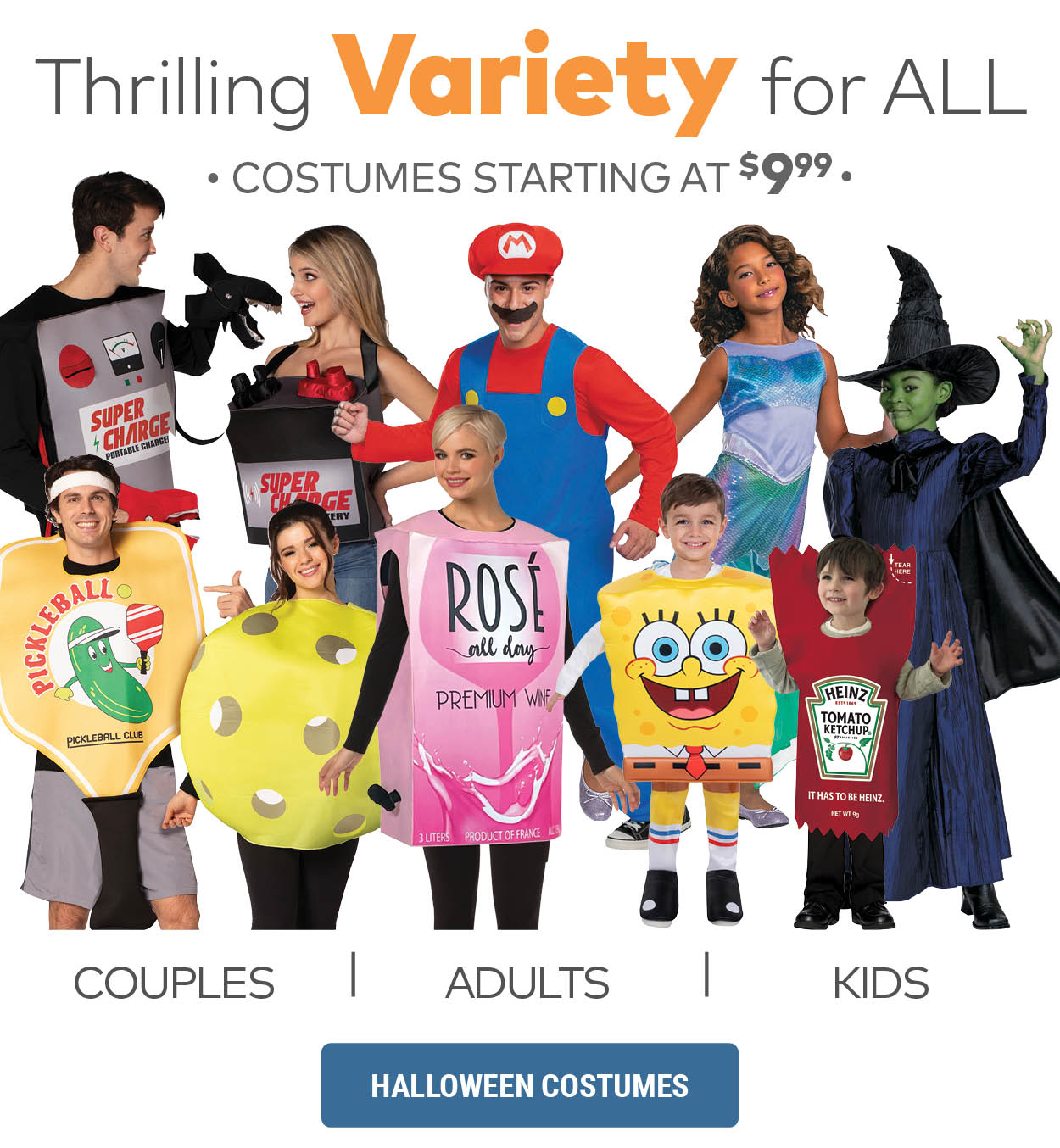 Thrilling Variety for All. Costumes Starting at $9.99. Costumes for Couples, Adults, and Kids.
