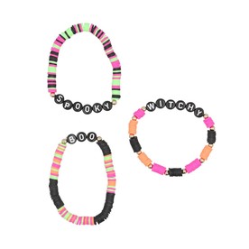 2 1/4" Halloween Spooky, Boo & Witchy Disc Bead Bracelets - 12 Pc.