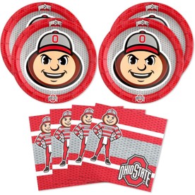 Havercamp Ohio State University Party For 16! Set Includes 16 Appetizer Plates & 16 Party Napkins. Feature Brutus At Your Tailga