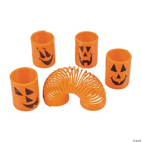 1 1/2" Mini Jack-O’-Lantern Orange Plastic Magic Springs - 12 Pc.