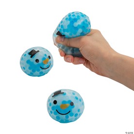2 1/2" Winter Snowman Blue & White Gel Bead Squeeze Balls - 12 Pc.