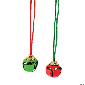 30" Christmas Green & Red Metal Jingle Bell Breakaway Necklaces - 12 Pc.