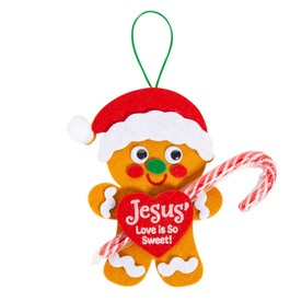 Jesus’ Love is so Sweet Gingerbread Candy Cane Holder Ornament Felt Craft Kit - Makes 12
