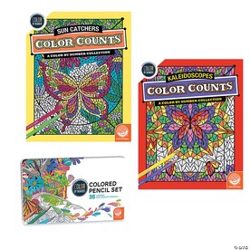 Color By Number Color Counts: Kaleidoscopes and Sun Catchers Set of 2 With Pencils