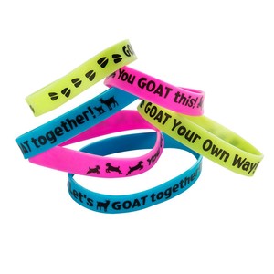 7 1/4" Blue, Green & Pink The GOAT Rubber Bracelets - 24 Pc.