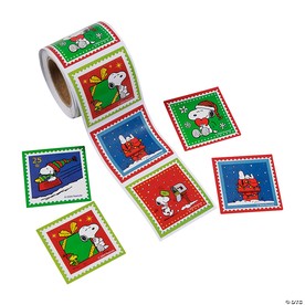 1 1/2" Peanuts® Christmas Stamp Snoopy & Woodstock Sticker Roll - 100 Pc.