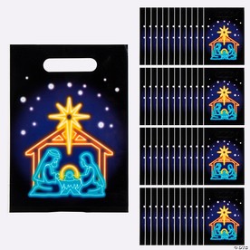 7" x 9 1/2" Bulk 50 Pc. Medium Neon Nativity Plastic Goody Bags