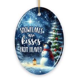 Snowflakes are Kisses from Heaven Christmas Ornament, Snowman in Magical Night Remembrance Gift (Oval), OrnamentallyYou