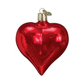 Old World Christmas Large Shiny Red Heart Glass Blown Ornament