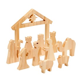 11 Piece Unfinished Wooden Nativity Scene Set, DIY Christmas Decoration Craft